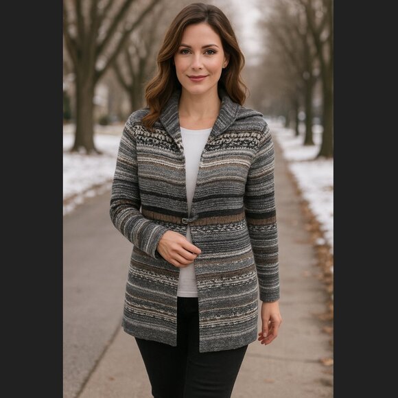 J. Jill Sweaters - J. Jill Open Knit Cardigan Size MEDIUM Gray Wool Alpaca Blend Nordic Fair Isle